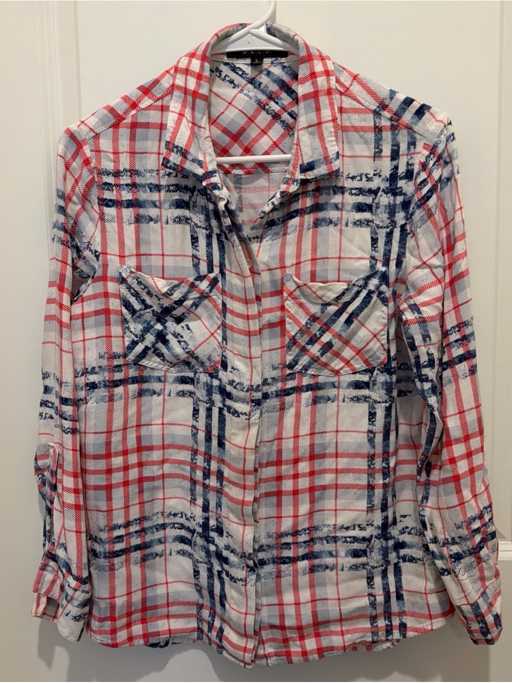 B.L.E.U. Red & Navy Plaid Women’s Button-Down Shirt